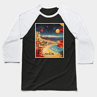 Spain Beach Starry Night Travel Tourism Retro Vintage Baseball T-Shirt